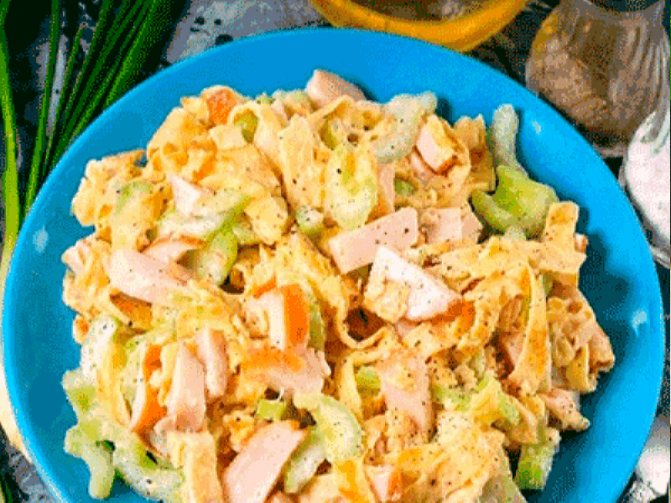 Салаты с яичными блинчиками. Простые и вкусные рецепты блинных салатов и тортов на скорую руку