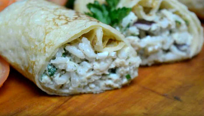 блины с курицей и рисом