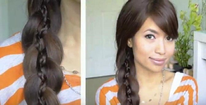 коса из 5 прядей с двумя тонкими косичками внутри