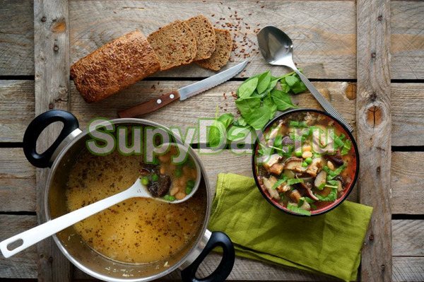 Суп с уткой, фасолью и сушеными грибами