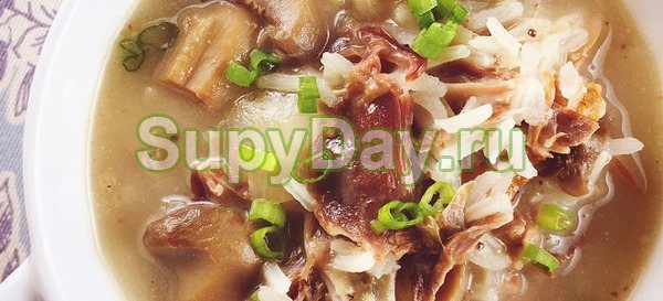 Суп с запеченной уткой и жасминовым рисом