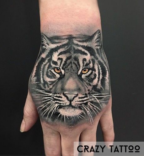 Татуировка на кисти руки, тигр, Crazy Tattoo